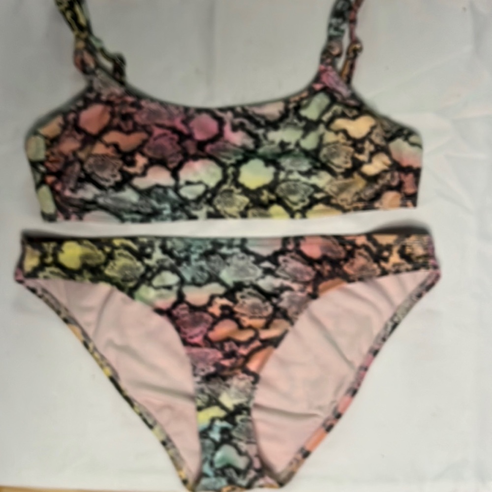 *WORN ONCE* GREAT CONDITION Rainbow cheetah print two piece swim suit